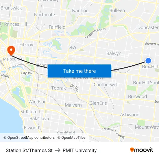 Station St/Thames St to RMIT University map