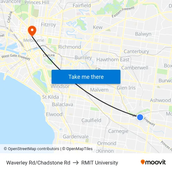 Waverley Rd/Chadstone Rd to RMIT University map