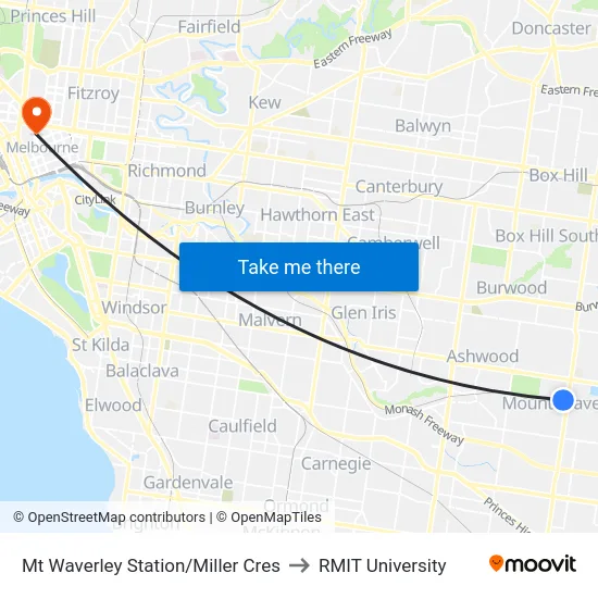 Mt Waverley Station/Miller Cres to RMIT University map