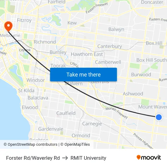 Forster Rd/Waverley Rd to RMIT University map