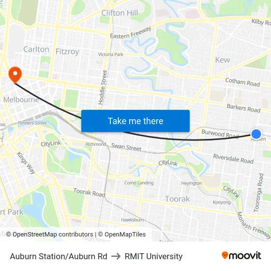 Auburn Station/Auburn Rd to RMIT University map