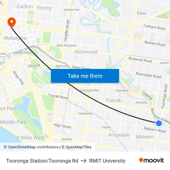 Tooronga Station/Tooronga Rd to RMIT University map