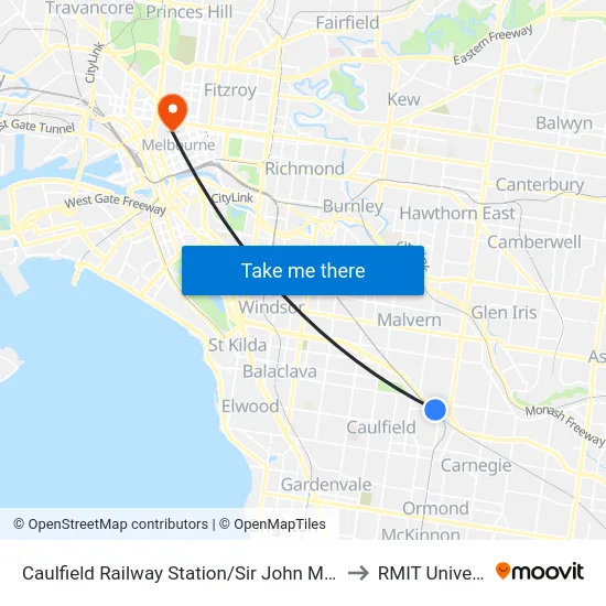 Caulfield Railway Station/Sir John Monash Dr to RMIT University map