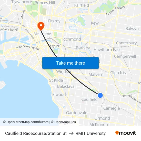 Caulfield Racecourse/Station St to RMIT University map
