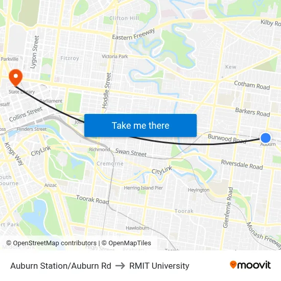 Auburn Station/Auburn Rd to RMIT University map