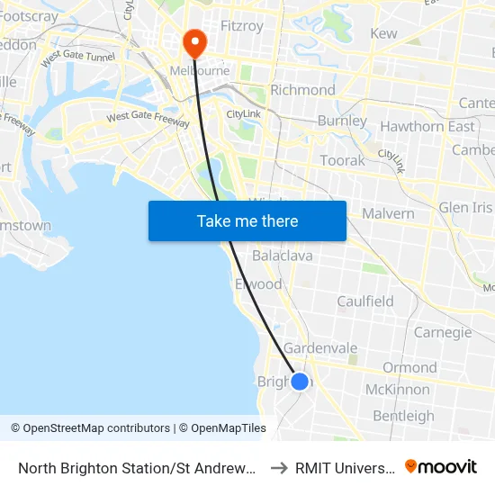 North Brighton Station/St Andrews St to RMIT University map