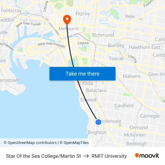 Star Of the Sea College/Martin St to RMIT University map