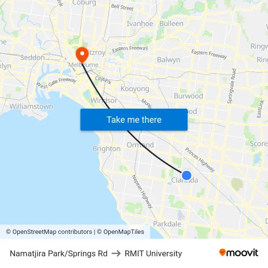 Namatjira Park/Springs Rd to RMIT University map
