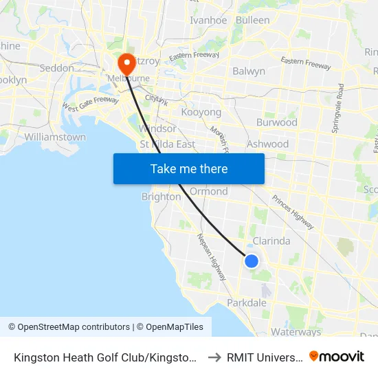Kingston Heath Golf Club/Kingston Rd to RMIT University map