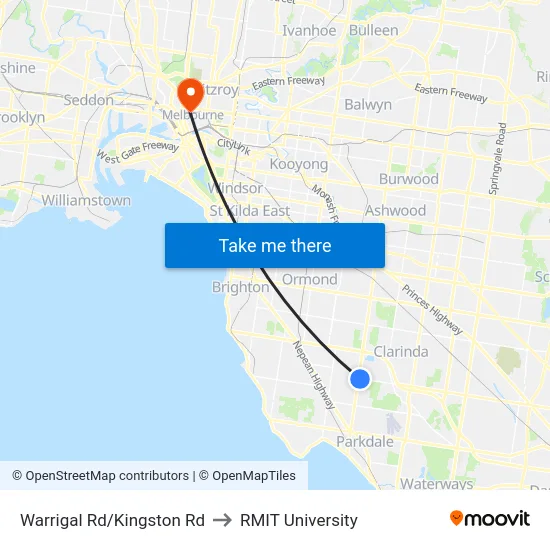 Warrigal Rd/Kingston Rd to RMIT University map