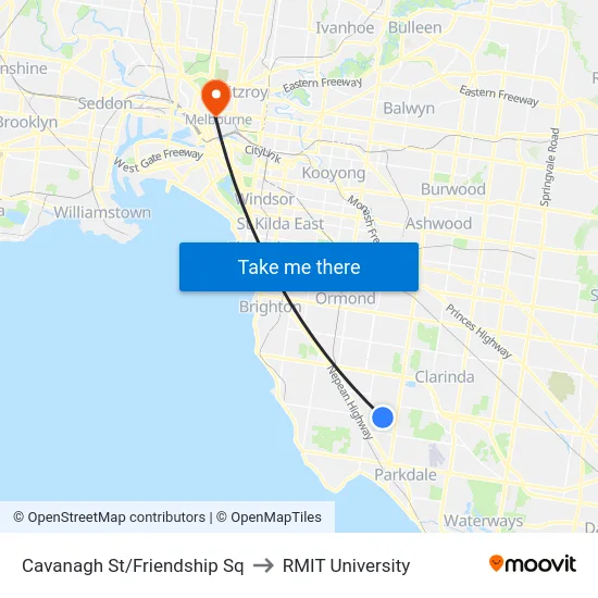 Cavanagh St/Friendship Sq to RMIT University map