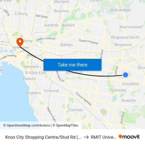 Knox City Shopping Centre/Stud Rd to RMIT University map