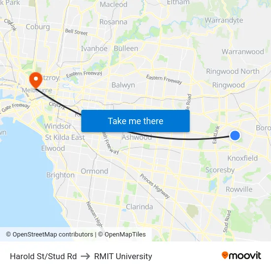Harold St/Stud Rd to RMIT University map