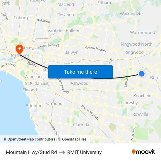 Mountain Hwy/Stud Rd to RMIT University map