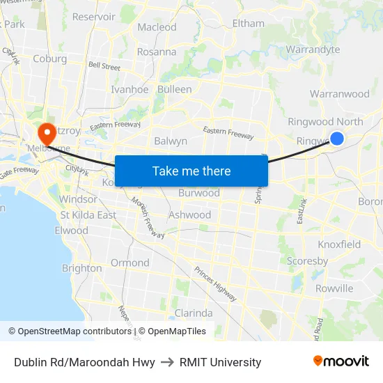 Dublin Rd/Maroondah Hwy to RMIT University map