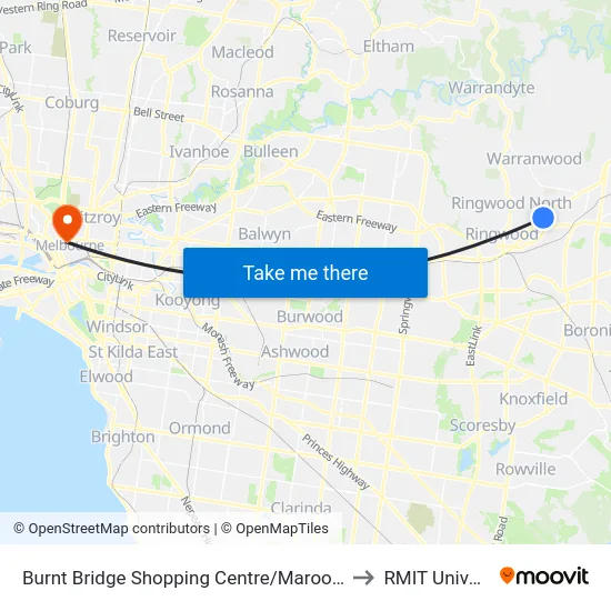 Burnt Bridge Shopping Centre/Maroondah Hwy to RMIT University map
