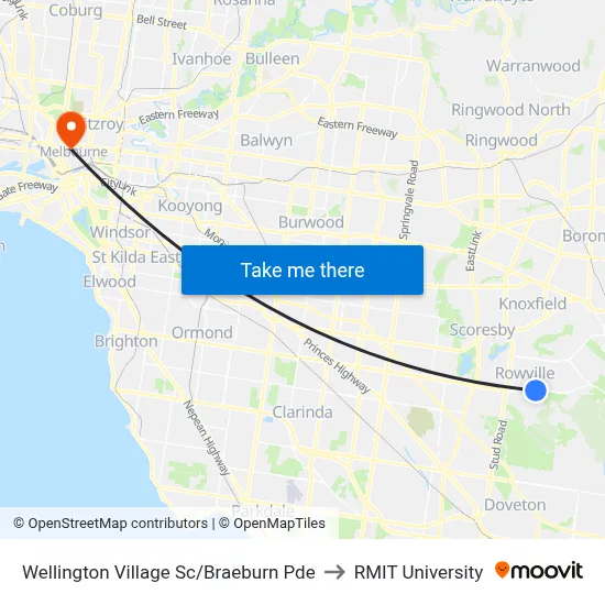 Wellington Village Sc/Braeburn Pde to RMIT University map