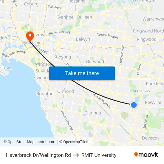 Haverbrack Dr/Wellington Rd to RMIT University map