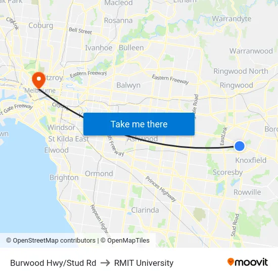 Burwood Hwy/Stud Rd to RMIT University map
