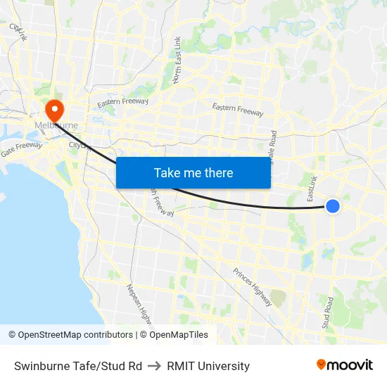 Swinburne Tafe/Stud Rd to RMIT University map