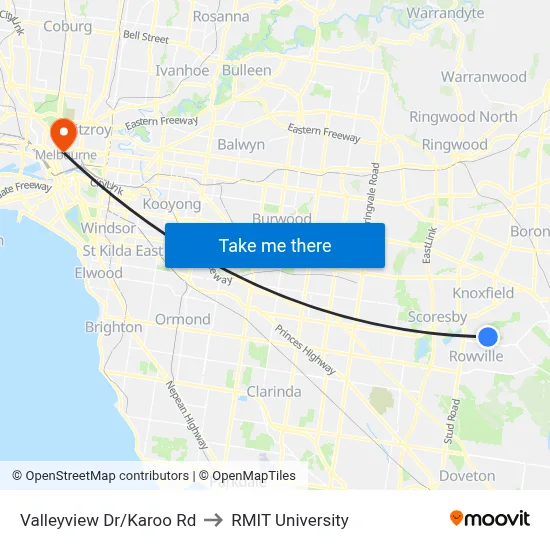 Valleyview Dr/Karoo Rd to RMIT University map