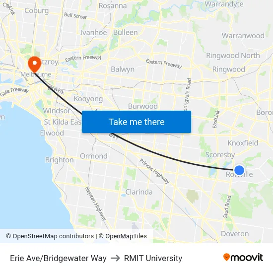 Erie Ave/Bridgewater Way to RMIT University map