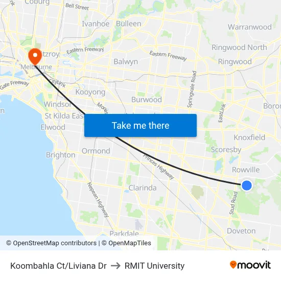 Koombahla Ct/Liviana Dr to RMIT University map