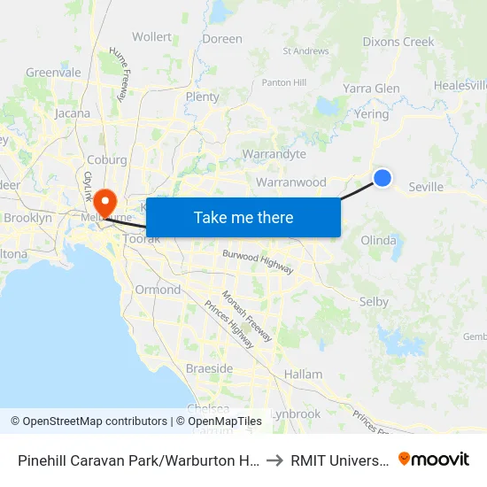 Pinehill Caravan Park/Warburton Hwy to RMIT University map