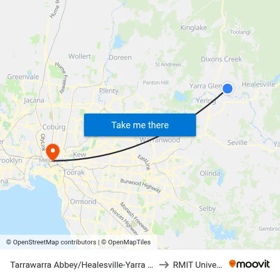 Tarrawarra Abbey/Healesville-Yarra Glen Rd to RMIT University map