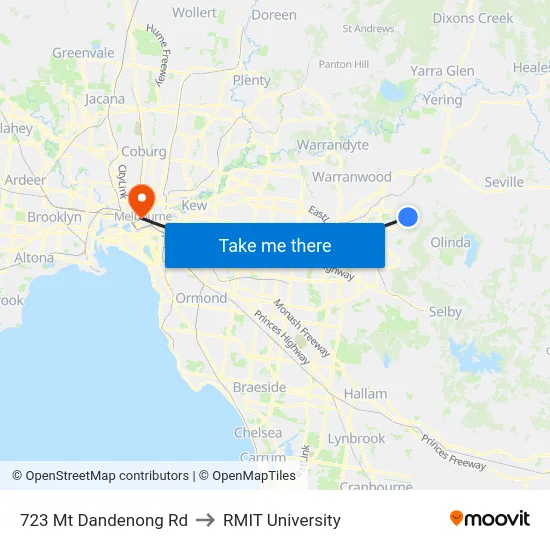 723 Mt Dandenong Rd to RMIT University map