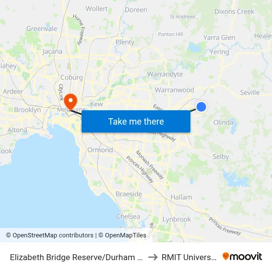 Elizabeth Bridge Reserve/Durham Rd to RMIT University map