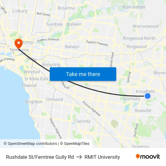 Rushdale St/Ferntree Gully Rd to RMIT University map