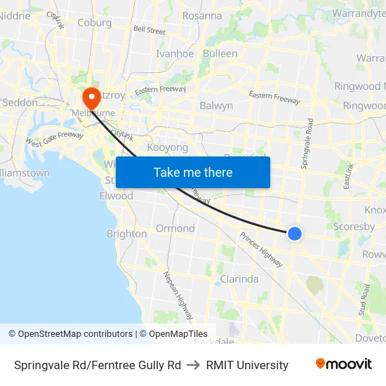 Springvale Rd/Ferntree Gully Rd to RMIT University map