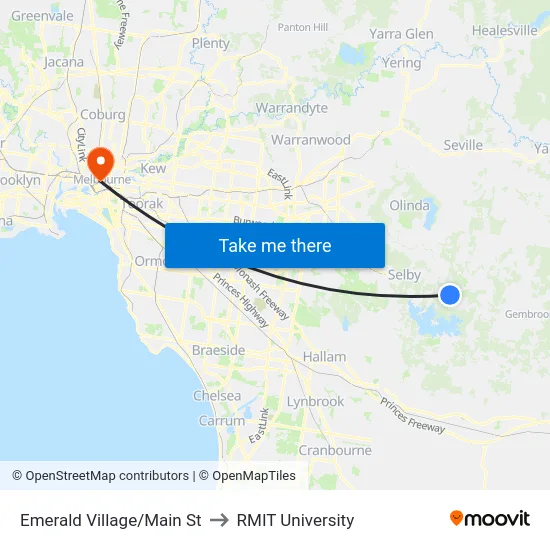 Emerald Village/Main St to RMIT University map