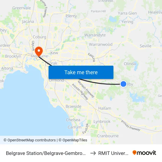 Belgrave Station/Belgrave-Gembrook Rd to RMIT University map