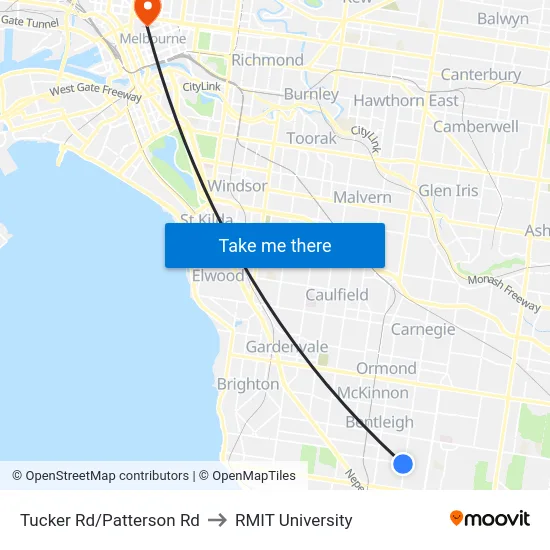 Tucker Rd/Patterson Rd to RMIT University map