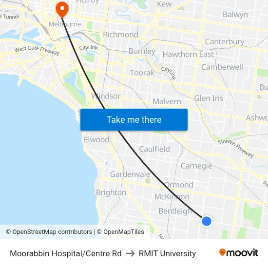 Moorabbin Hospital/Centre Rd to RMIT University map