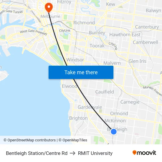 Bentleigh Station/Centre Rd to RMIT University map