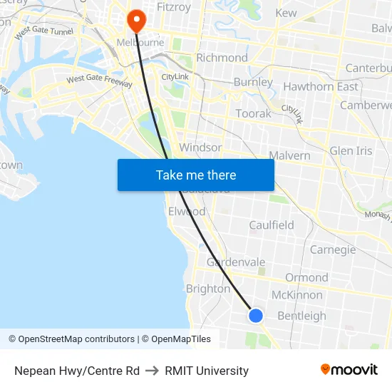 Nepean Hwy/Centre Rd to RMIT University map