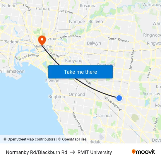 Normanby Rd/Blackburn Rd to RMIT University map