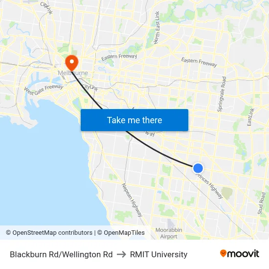 Blackburn Rd/Wellington Rd to RMIT University map