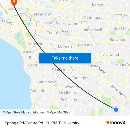 Springs Rd/Centre Rd to RMIT University map