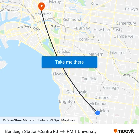 Bentleigh Station/Centre Rd to RMIT University map