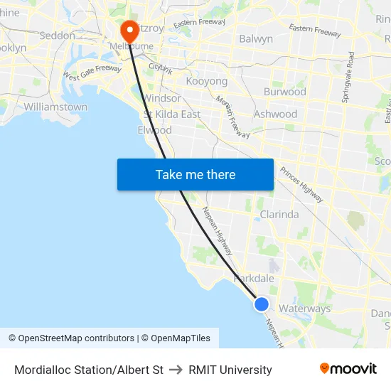 Mordialloc Station/Albert St to RMIT University map