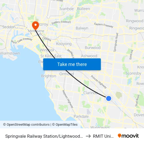Springvale Railway Station/Lightwood Rd to RMIT University map