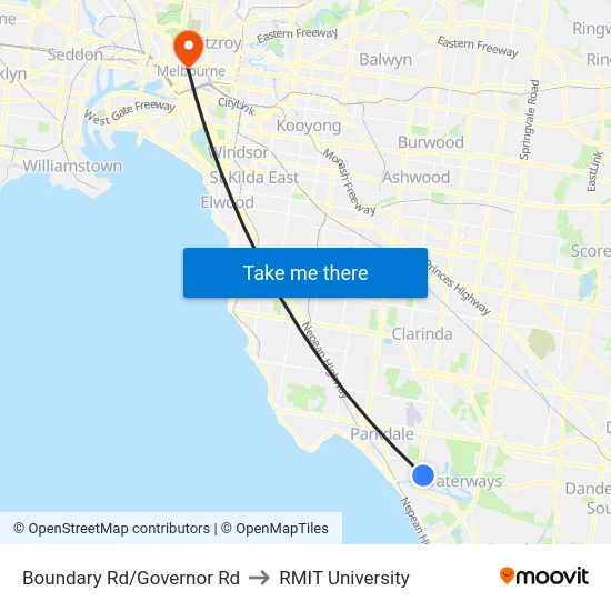 Boundary Rd/Governor Rd to RMIT University map