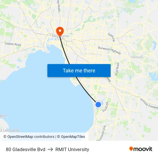 80 Gladesville Bvd to RMIT University map