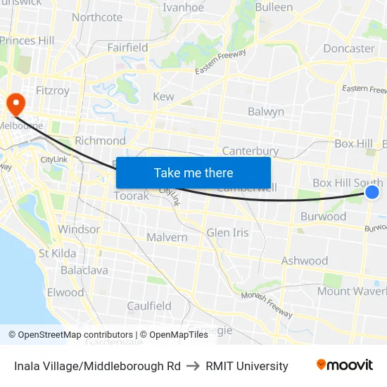 Inala Village/Middleborough Rd to RMIT University map
