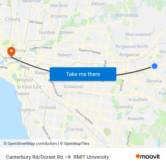 Canterbury Rd/Dorset Rd to RMIT University map