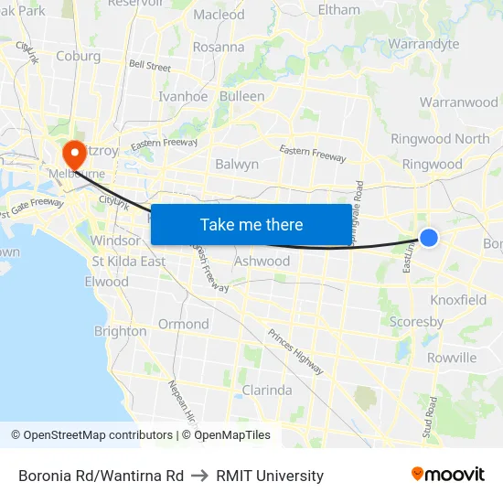 Boronia Rd/Wantirna Rd to RMIT University map